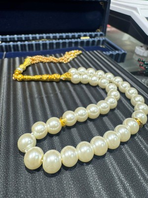 Septemmart Tatlı Su Incisi Tesbih 10X10 mm Alpaka Püskül Tasarımlı Altın Detaylı