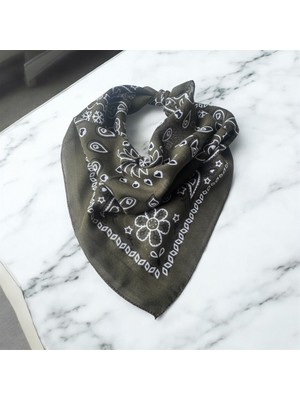 ALS Tasarım Dünyası Yeşil Renk Içi Desenli %100 Koton Bandana