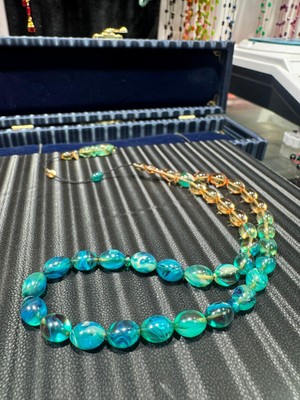 Septemmart Süzme Renk Dizimli Özel Sıkma Kehribar Tesbih 7X10 mm Usta Imzalı