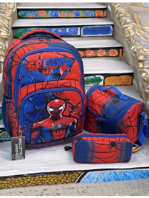 Megihero  Erkek Çocuk Ilk Okul Çantası 3'lü Set Ilkokul Çantası Siyah Karakter Desenli