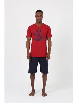 Erkek Kısa Kol Bordo Penye Şortlu Pijama Takımı