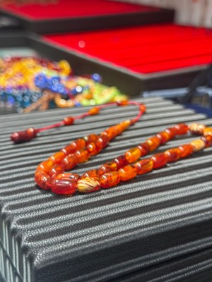 Septemmart Özel Döküm Hareli Karamel Sıkma Kehribar Tesbih 6X11 mm Imame Motifli Tasarım