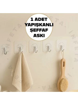 İnfeta 1 Adet Güçlü Kendinden Yapışkanlı Şeffaf Kapı Duvar Askıları Banyo Mutfak Kapı Duvar Askısı