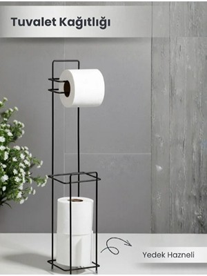 Zenvia Siyah Standlı Yedek Hazneli Tuvalet Kağıtlığı  ZNV-TTT3245