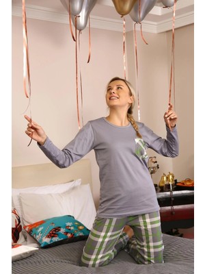 Kadın Uzun Kol Penye Pijama Takım Gri