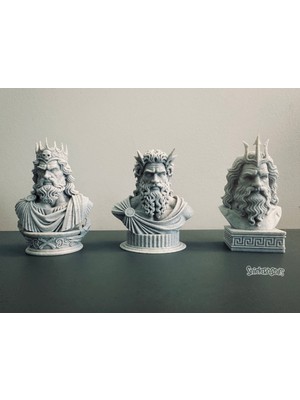 Snickerdoodles Big Three Yunan Mitolojisi Büst Heykel Seti 3'lü - Zeus Poseidon Hades - Antik Yunan Tanrıları