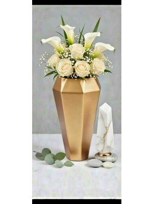 Modern Geometrik Prizma Dekoratif Gold Vazo 30 cm