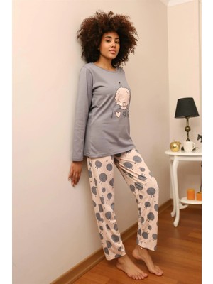 Kadın Penye Uzun Kol Pijama Takım Gri