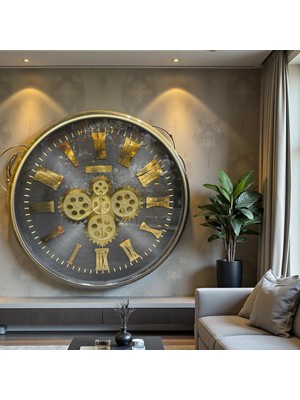 Sleep Nova Grand Titan Gold Roma Rakamlı Çarklı Büyük Boy Dekoratif Duvar Saati