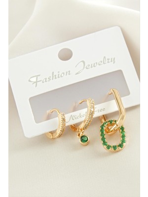 Zenvia 3 Adet Oval Zirkon Taşlı Küpe ZNVBJTR-23577