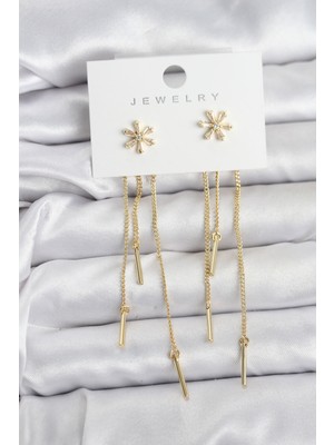 Zenvia Çiçek Model Gold Pirinç Sallantılı Kadın Küpe ZNV-EBJT4377