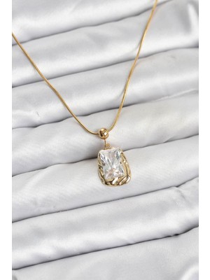 Zenvia 316L Çelik Zincir Gold Renk Zirkon Taşlı Kadın Kolye ZNV-EBJT4377