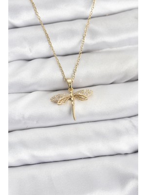 Zenvia 316L Çelik Zincir Gold Renk Yusufçuk Model Zirkon Taşlı Kadın Kolye ZNV-EBJT4377