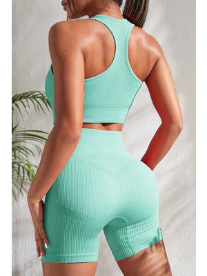 Zenvia Kadın Açık Mavi Yüksek Bel Çapraz Sırt Detaylı Şortlu Gecelik Takım ZNV-IMD34