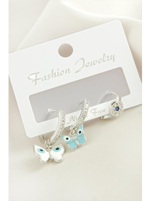 Zenvia 3 Adet Kelebek Zirkon Taşlı Küpe ZNVBJTR-23577