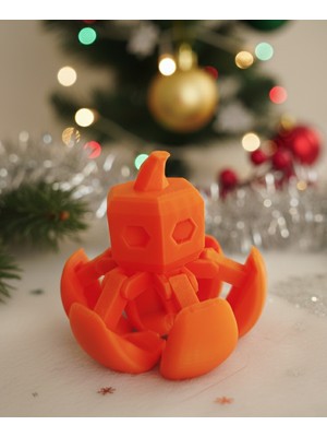 Halloween Temalı Oynar Bacaklı Balkabağı Robot – Koleksiyonluk Mini Figür – 7 cm