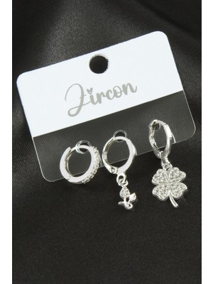 Zenvia 3 Adet Yonca Zirkon Taşlı Küpe ZNVBJTR-23577