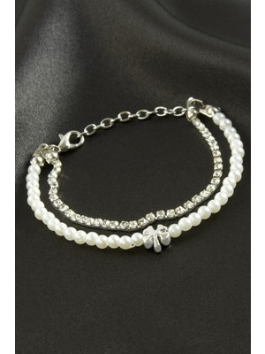 Zenvia Yonca Şerit Taşlı Inci Bileklik ZNVBJTR-23577