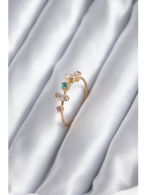 Zenvia Gold Renk Zirkon Taşlı Renkli Zirkon Taşlı Kadın Yüzük ZNV-EBJT4377