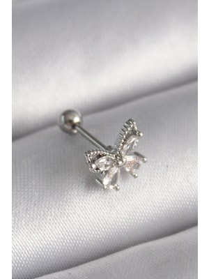Zenvia 316L Çelik Gümüş Renk Zirkon Taşlı Kelebek Tragus Piercing ZNV-EBJT4377