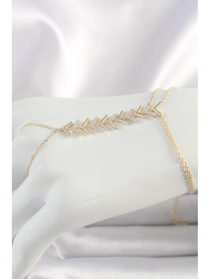 Zenvia Pirinç Gold Renk Zirkon Taşlı V Model Kadın Şahmeran ZNV-EBJT4377