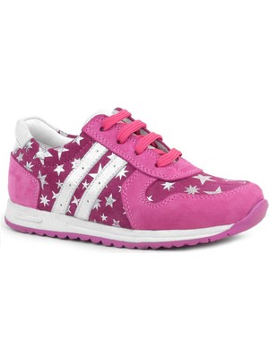 Rakerplus Hakiki Deri Fuşya Yıldız Desenli Kız Çocuk Günlük Spor Ayakkabı