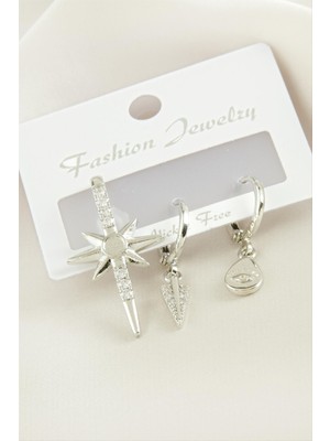 Zenvia 3 Adet Yıldız Zirkon Taşlı Küpe ZNVBJTR-23577