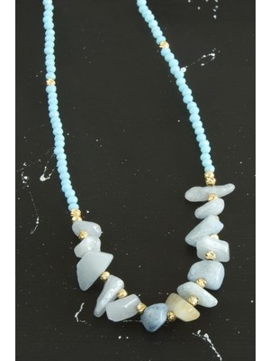 Zenvia Kırık Doğaltaşlı Turkuaz Kristal Kolye ZNVBJTR-23577