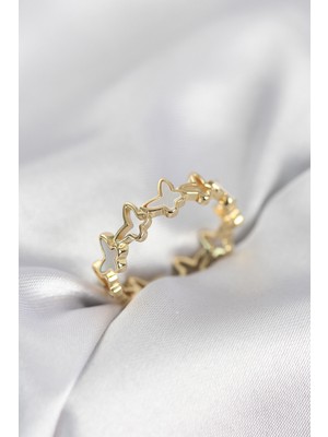 Zenvia Gold Renk Kelebek Model Pirinç Kadın Yüzük ZNV-EBJT4377