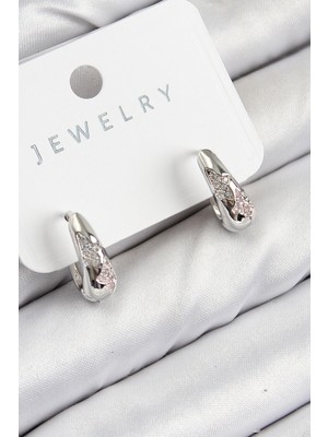 Zenvia Pirinç Zirkon Taş Desenli Model Gümüş Renk Kadın Küpe ZNV-EBJT4377