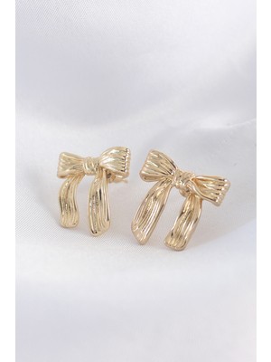 Zenvia Pirinç Gold Renk Çizgi Detay Fiyonk Küpe ZNV-EBJT4377