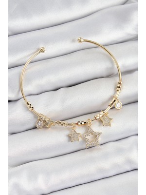 Zenvia Pirinç Zirkon Taşlı Yıldız Model Gold Renk Charm Bileklik ZNV-EBJT4377