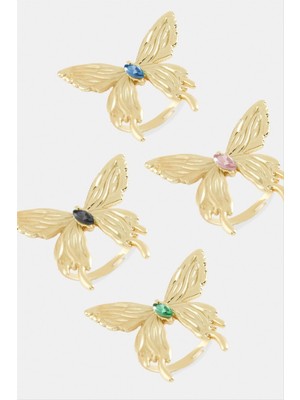 Zenvia Kelebek Kristal Taşlı Metal Yüzük ZNVBJTR-23577