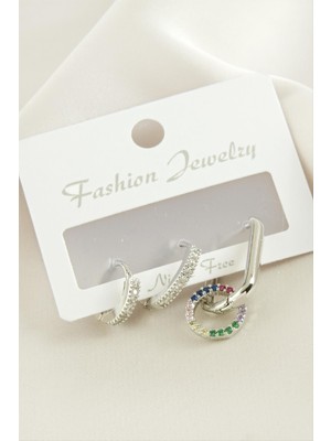 Zenvia 3 Adet Halka Zirkon Taşlı Küpe ZNVBJTR-23577