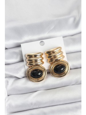 Zenvia Pirinç Gold Siyah Renk Vintage Kadın Küpe ZNV-EBJT4377