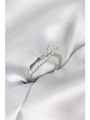 Zenvia Gümüş Renk Kuyruklu Kelebek Model Incili Kadın Yüzük ZNV-EBJT4377