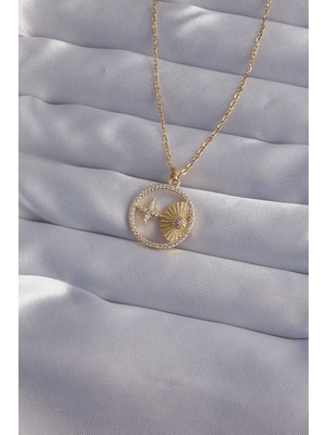 Zenvia 316L Çelik Zincir Gold Renk Zirkon Taşlı Yıldız Figürlü Oval Kolye ZNV-EBJT4377