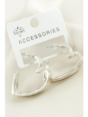 Zenvia Kalp Çift Sıra Metal Küpe ZNVBJTR-23577