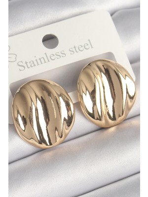 Zenvia Pirinç Gold Renk Işlemeli Daire Plaka Model Kadın Küpe ZNV-EBJT4377