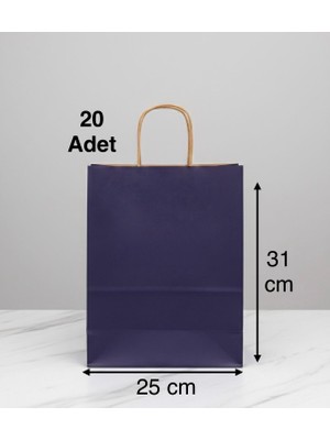 e ERTA Lacivert Renkli Kraft Çanta 25X31 cm 20 Adet Hediye Poşeti , Hediye Paketi , Kraft Kağıt Çanta
