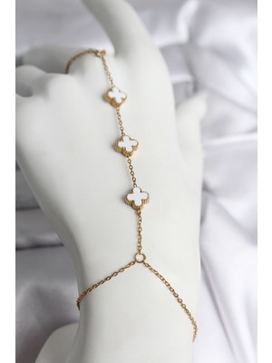 Zenvia 316L Çelik Gold Renk Beyaz Yonca Model Kadın Şahmeran ZNV-EBJT4377