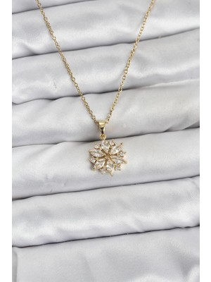 Zenvia 316L Çelik Zincir Gold Renk Lotus Model Zirkon Taşlı Kadın Kolye ZNV-EBJT4377