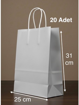 e ERTA Gümüş Renkli Kraft Çanta 25X31 cm 20 Adet Hediye Poşeti , Hediye Paketi , Kraft Kağıt Çanta