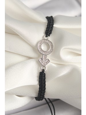 Zenvia Pirinç Gümüş Renk Zirkon Taşlı Mars Figür Asansörlü Makrome Model Kadın Bileklik Znv-Ebjt4