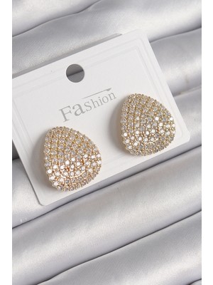 Zenvia Pirinç Gold Renk Zirkon Taşlı Plaka Model Kadın Küpe ZNV-EBJT4377
