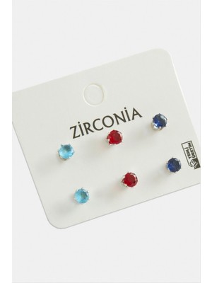 Zenvia 6 Adet Yuvarlak Zirkon Tek Taşlı Küpe ZNVBJTR-23577