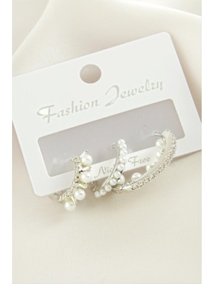 Zenvia 3 Adet Çivi Inci Zirkon Taşlı Küpe ZNVBJTR-23577