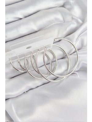 Zenvia Pirinç Halka Model Gümüş Renk Kadın Set Küpe ZNV-EBJT4377
