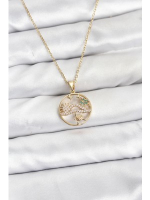 Zenvia 316L Çelik Zincir Gold Renk Şans Kolyesi Model Zirkon Taşlı Kadın Kolye ZNV-EBJT4377