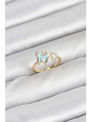 Zenvia Pirinç Gold Renk Kelebek Model Kadın Yüzük ZNV-EBJT4377